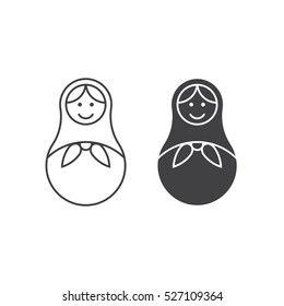Russian nesting doll line icon, Matryoshka outline and filled vector sign, linear and full pictogram isolated on white, logo illustration