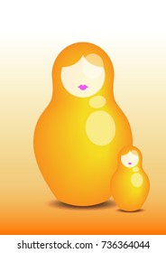 Russian nesting doll matrioshka, 3D icon symbol of Russia, vector isolated or yellow background