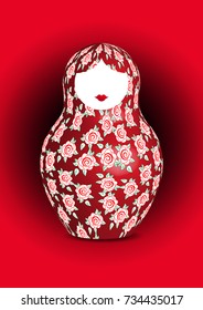 Russian nesting doll matrioshka with floral decoration, 3D icon symbol of Russia, vector isolated or red background 