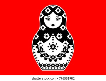 Russian nesting doll matrioshka, sticker icon symbol of Russia, vector isolated or red background