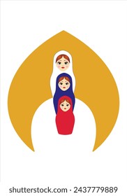 Russian nesting doll Matryoshka. Granny doll. Logo. Matryoshka isolated. Family matryoshka. Set of Russian dolls. Vector illustration