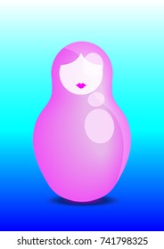 Russian nesting doll pink matrioshka, 3D icon symbol of Russia, vector isolated or blue background