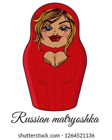 Russian nesting doll in a red dress and yellow hair in a sexy style