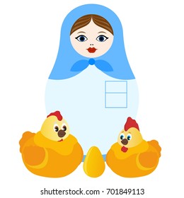 Russian nesting dolls fancier rooster and chicken. The illustration on a white background.