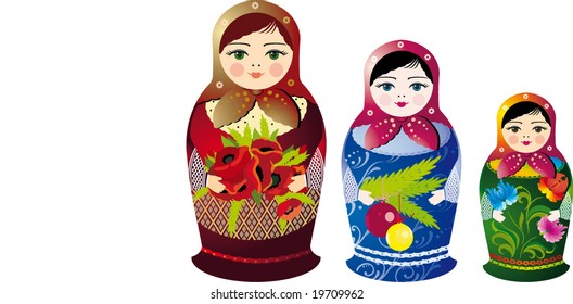 Russian nesting dolls isolated on white background
