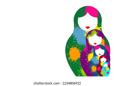 Russian nesting dolls matrioshka, set icon colorful symbol of Russia. Splatter colored style. vector isolated on white background