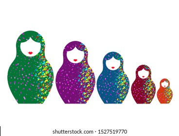 Russian nesting dolls matrioshka, set icon colorful symbol of Russia. Multi colored style. vector isolated on white background