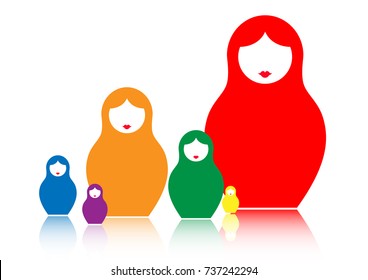 Russian nesting dolls matrioshka, set icon colorful symbol of Russia, vector isolated or white background