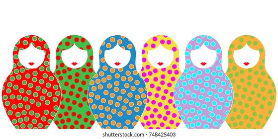 Russian nesting dolls matrioshka, set icon colorful symbol of Russia, vector isolated or white background