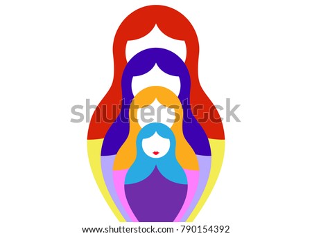 Russian nesting dolls matrioshka, set icon colorful symbol of Russia, vector isolated