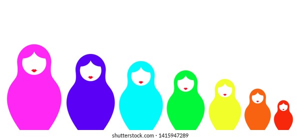 Russian nesting dolls matrioska, set icon colorful symbol of Russia, rainbow color. Colorful set fashion style, vector isolated on white background