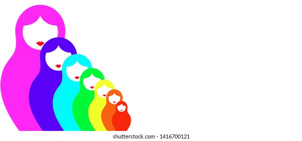 Russian nesting dolls matrioska, set icon colorful symbol of Russia, rainbow color. Colorful set fashion style, vector isolated on white background