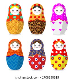 Russian nesting dolls Matryoshka emoji multi-colored. Set of vector illustrations