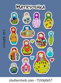 Russian nesting dolls, Matryoshka, sticker set for your design