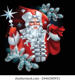 Russian New Year character Father Frost on a black background