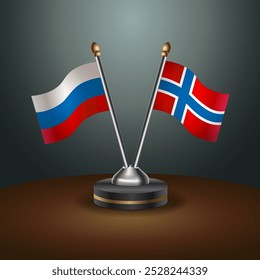 Russian and Norway table flags relation  with gradient backgrund. Vector Illustration