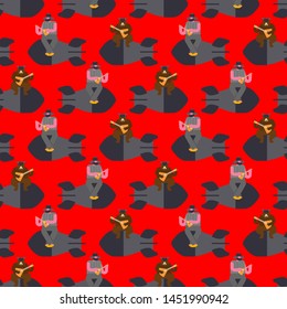 Russian Nuclear weapons background. Russian bear and bomb pattern seamless. Beast and rocket. National texture