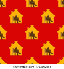 Russian Nuclear weapons background. Russia bear and bomb pattern seamless. Beast and rocket. National texture