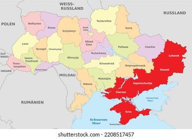 Russian occupied regions of Ukraine, occupied regions of Ukraine, Donetsk, Luhansk, Kherson and Zaporizhzhia, war Ukraine and Russia, map occupied regions