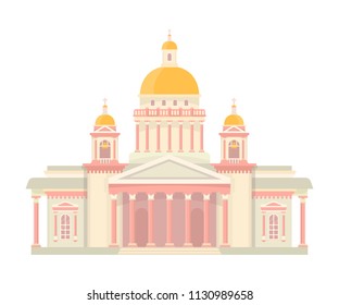 Russian old Saint Isaac's Cathedral in Saint Petersburg. The concept for landscapes and sights. Illustration of isolated building on a white background.