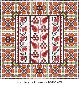 russian ornament with red and black elements on the white background