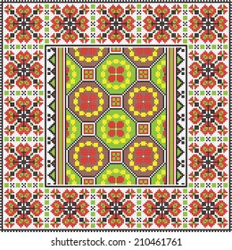 russian ornament with red and black elements on the white background