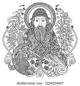 russian ornamental illustration in coloring book style