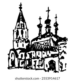 Russian Orthodox Church. Hand drawn sketch.