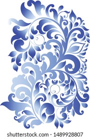 Russian painted traditional motif blue. A branch with a blue pattern. Crafts on ceramics