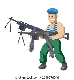 Russian paratroopers with two machine guns in their hands on a white isolated background. Vector image eps 10