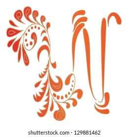 russian pattern font letter W, isolated on white background vector