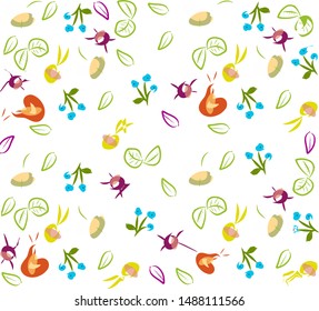 Russian pattern, fruits and forget-me-nots