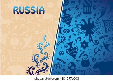 Russian pattern wallpaper isolated on blue background. Modern design for web site,poster,placard,banner template and backdrop. Creative art concept,vector illustration eps 10