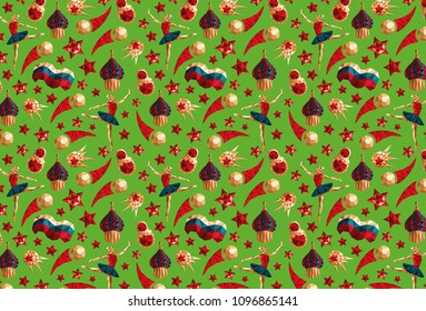 Russian pattern wallpaper, traditional elements