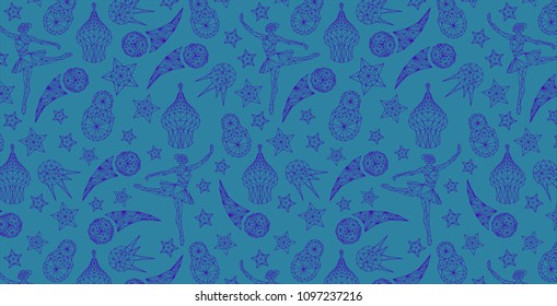 Russian pattern wallpaper, traditional elements