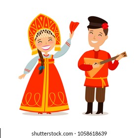 Russian people in folk national costume. Russia, Moscow concept. Vector illustration in flat style