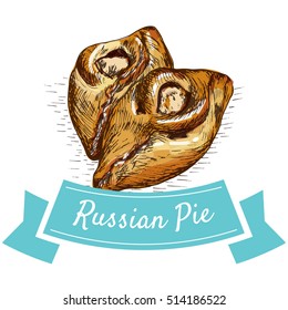 Russian Pie colorful illustration. Vector illustration of Russian cuisine.