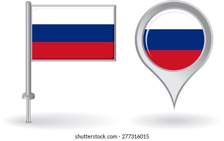 Russian pin icon and map pointer flag. Vector