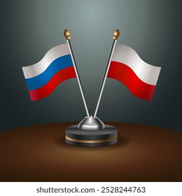 Russian and Poland  table flags relation  with gradient backgrund. Vector Illustration