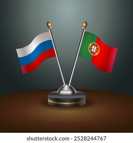 Russian and Portugal table flags relation  with gradient backgrund. Vector Illustration