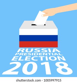 Russian Presidential Election 2018 Vector Illustration Flat Style - Hand Putting Voting Paper in the Ballot Box