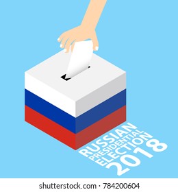 Russian Presidential Election 2018 Vector Illustration Flat Style - Hand Putting Voting Paper in the Ballot Box