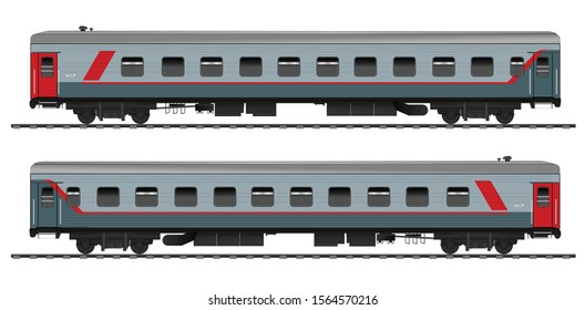 Russian Railway carriage. Passenger train cars.   Vector.