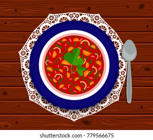 Russian red beet soup borscht. Flat style vector illustration.