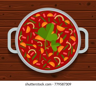 Russian red beet soup borscht. Vector illustration.