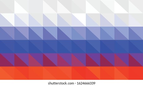 Russian Red Blue White Low Poly Vector Texture. Flag of Russia - Tricolor. Polygonal Horizontal Stripes with Gradient. Crystal Like Faceted Geometric Background. Gemstone Imitation Texture.