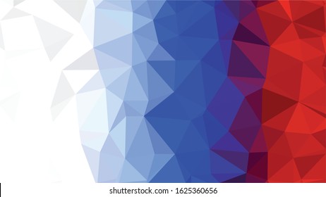 Russian Red Blue White Low Poly Vector Texture. Flag of Russia - Tricolor. Polygonal Horizontal Stripes with Gradient. Crystal Like Faceted Geometric Background. Gemstone Imitation Texture.