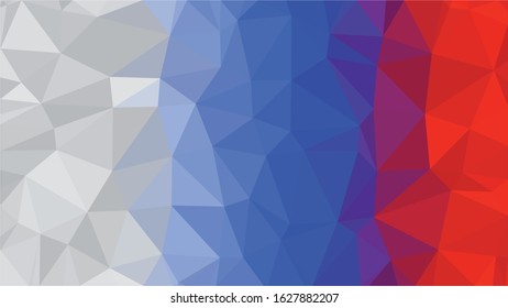 Russian Red Blue White Low Poly Vector Texture. Flag of Russia - Tricolor. Polygonal Horizontal Stripes with Gradient. Crystal Like Faceted Geometric Background. Gemstone Imitation Texture.