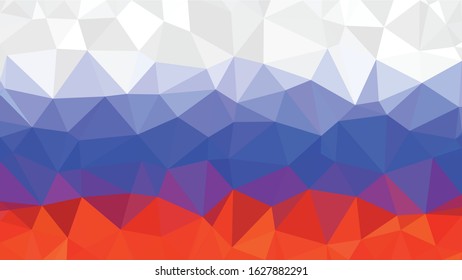 Russian Red Blue White Low Poly Vector Texture. Flag of Russia - Tricolor. Polygonal Horizontal Stripes with Gradient. Crystal Like Faceted Geometric Background. Gemstone Imitation Texture.