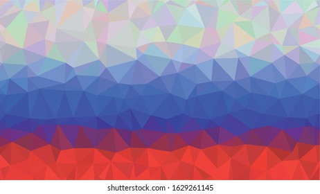 Russian Red Blue White Low Poly Vector Texture. Flag of Russia - Tricolor. Polygonal Horizontal Stripes with Gradient. Crystal Like Faceted Geometric Background. Gemstone Imitation Texture.